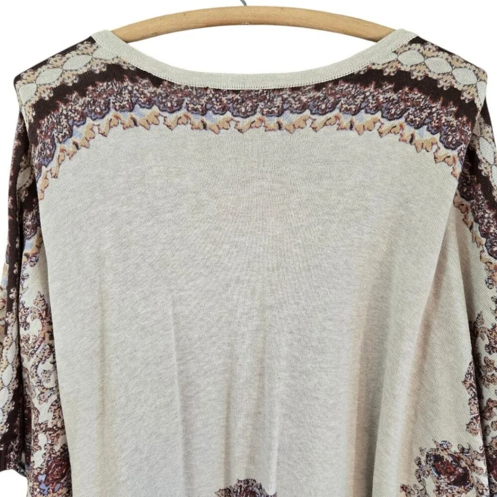 Liz Claiborne Womens L/XL Cotton Beige & Burgundy Floral Ruana Poncho Shawl - Picture 6 of 9